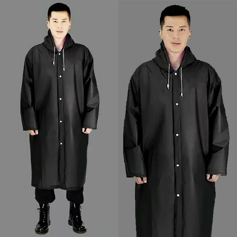 Black Waterproof Raincoat Unisex Outdoor Rainwear EVA Cloth Hoodie Long Rain Hiking Travel Fishing Climbing Rain Jacket Hooded