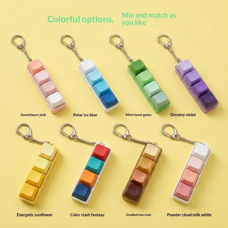 Hot! 4 Keys Finger Button Mechanical Keyboard Keycaps Colorful Keychain Fidget Toys Press Keyboard Games Key Toy