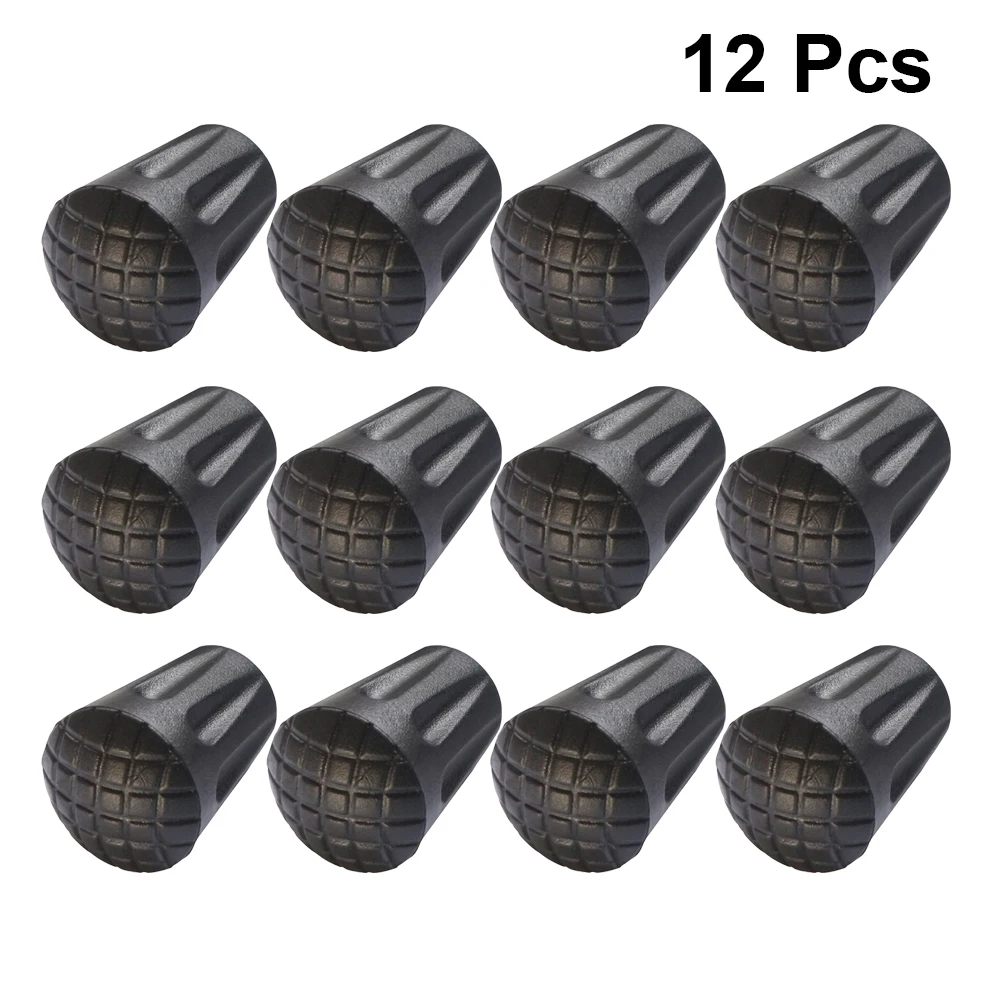 

12 Pcs Durable Anti Skid Stick Pole Cover for Hiking Walking Black Travel Cement Road Steep Path Camping Trekking