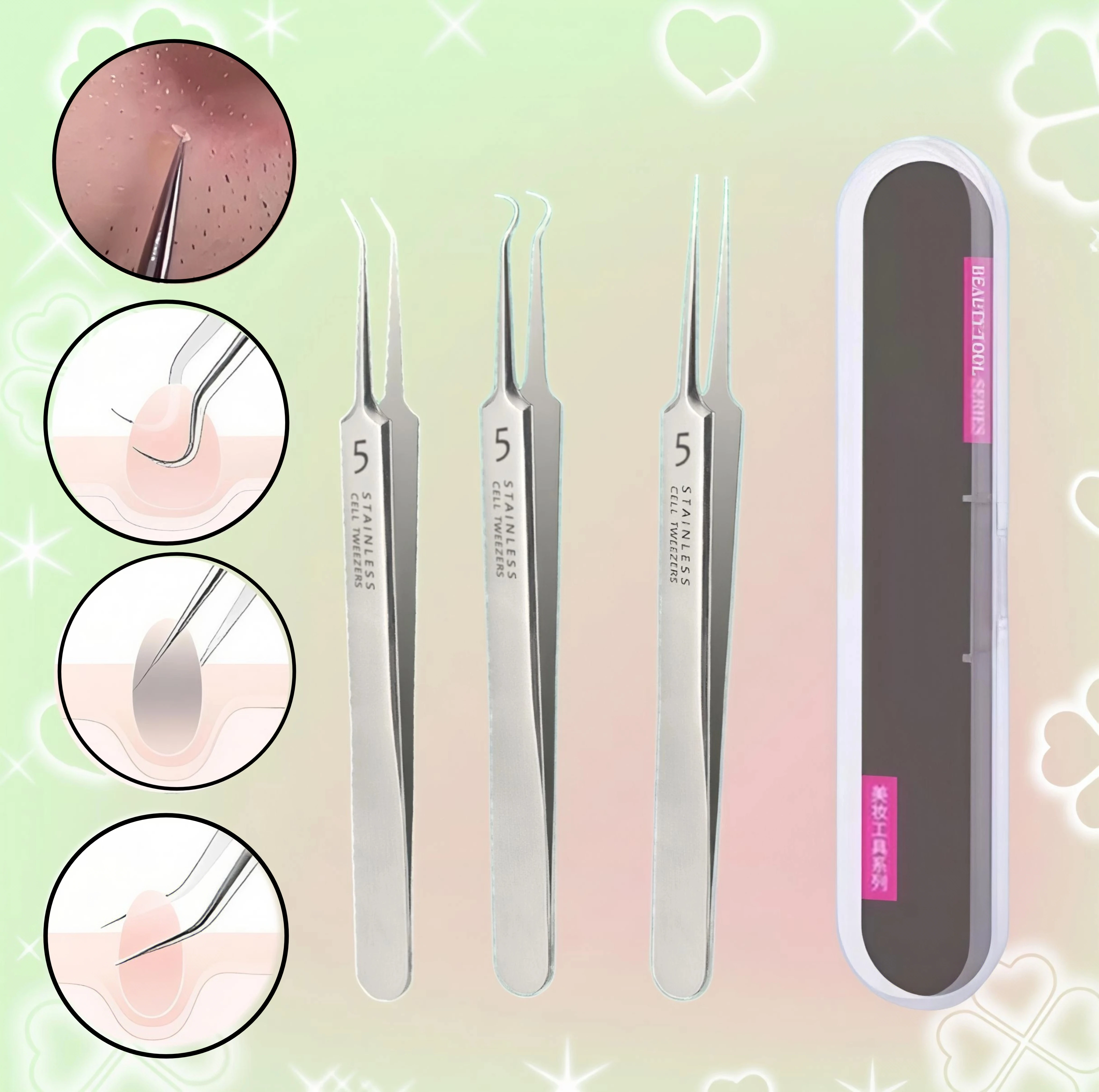 German Ultra-fine No. 5 Cell Pimples Blackhead Clip Tweezers Beauty Salon Special Scraping & Closing Artifact Acne Needle Tool