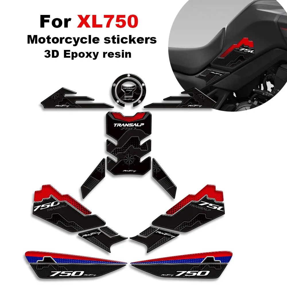 

﻿ Для Honda XL750 TRANSALP XL 750 2023, мотоциклетная накладка на бак, колпачки, ручки на колено, 3D наклейки из эпоксидной смолы, защитные наклейки, декоративные