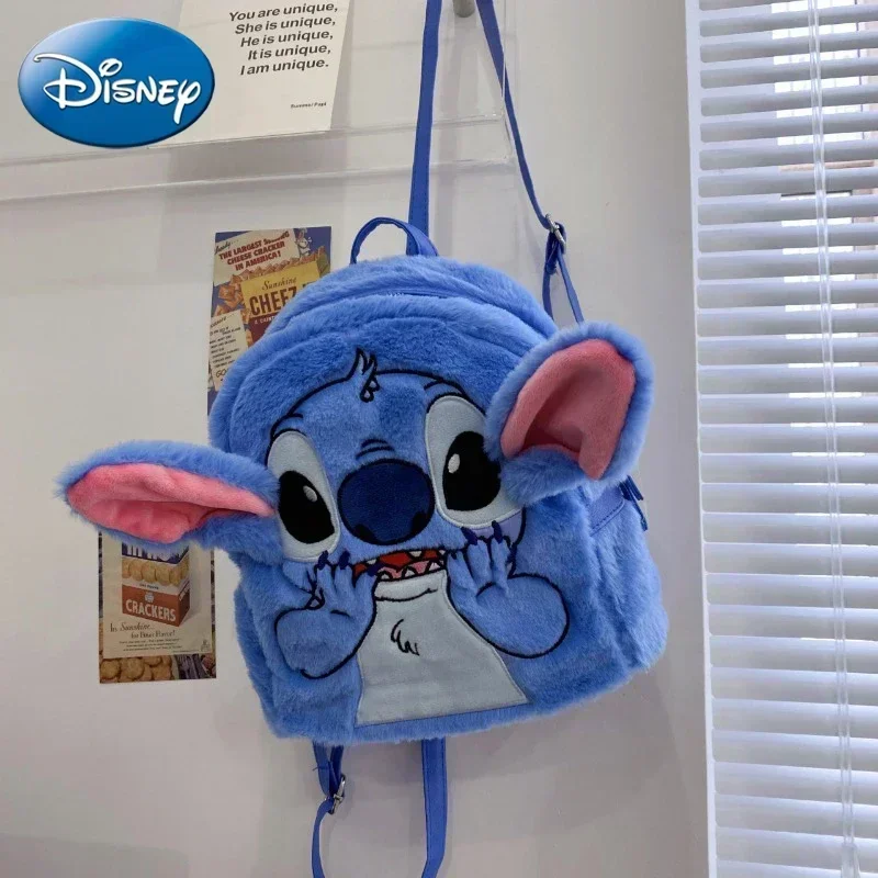 Disney stitch nova mochila de pelúcia dos desenhos animados moda 3d mini mochila feminina grande capacidade bonito das crianças alta qualidade