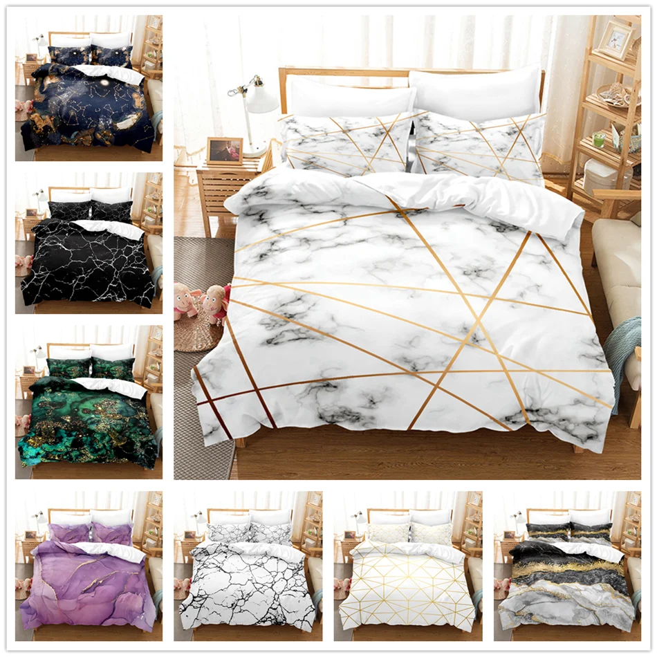 Luxury Marble Duvet Cover Set Queen Twin King Bedding Set Geometric Comforter Cover Set&Pillowcase Men Adult Kids Quilt Cover