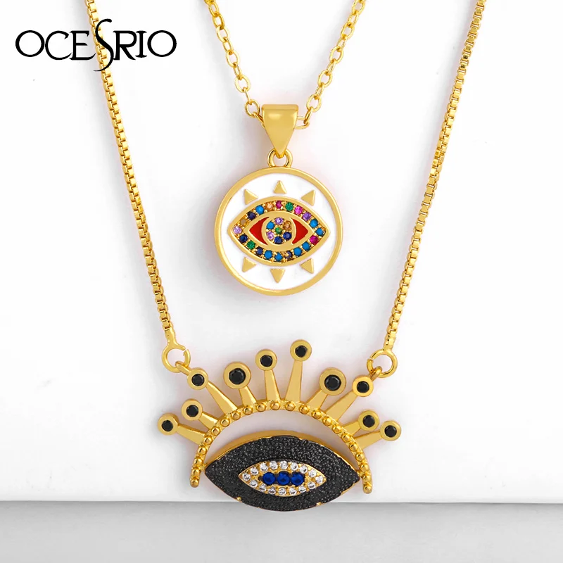 OCESRIO-collares de oro turco con forma de ojo malvado, joyería de oro auténtico, Circonia cúbica, largo, negro, griego, nke-p74