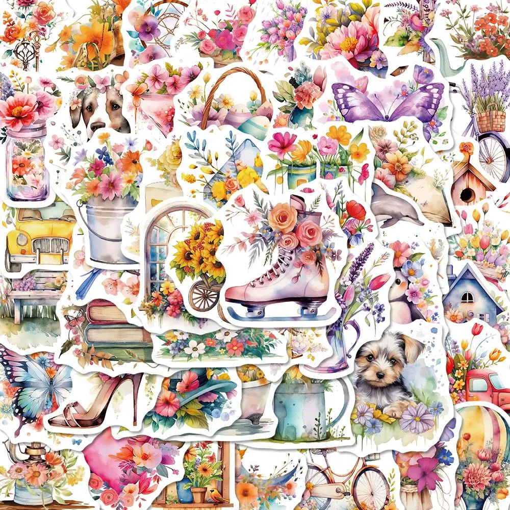 50PCS Creative Flower World Sticker DIY Laptop Computer Skateboard Luggage Mobile Phone Car Sticker Graffiti Children's Toys