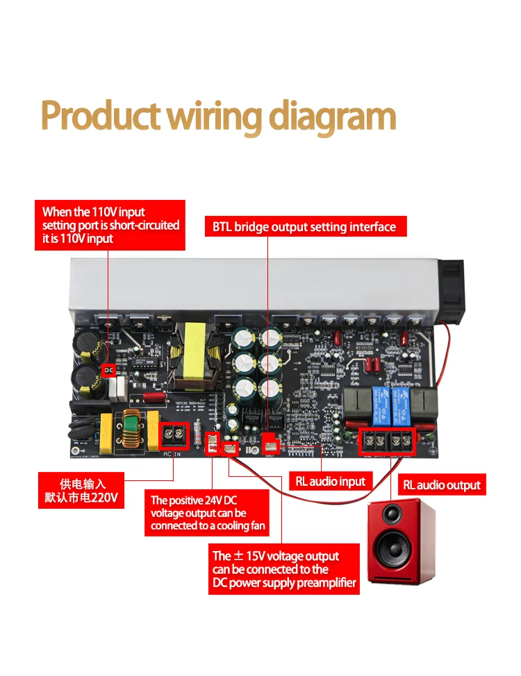 Yd1000W Hochleistungs-Digitalverstärkerplatine Zweikanal 500W+500W BTL Brückengesteuert 1000W mit Schaltnetzteil – Detail 12