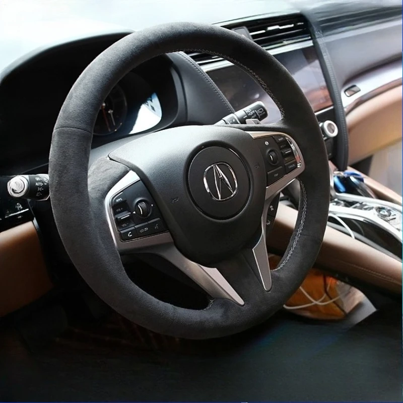 

For Acura TLX-L CDX RDX NSX MDX TLX Hand-stitched non-slip black Genuine Leather suede Car Steering Wheel Cover