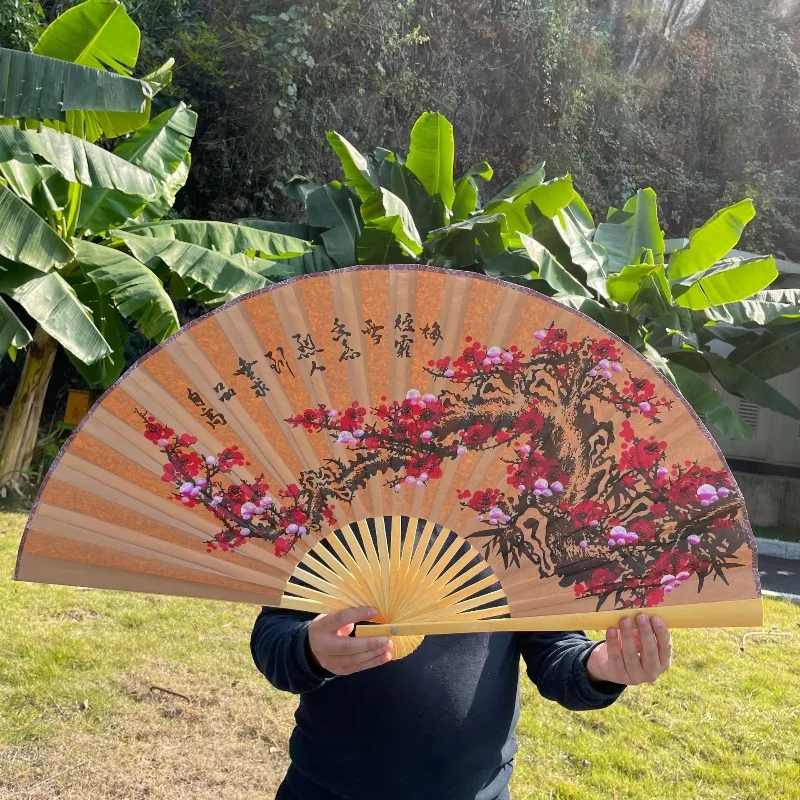 Chinese Style Large Hanging Fan Hand‑Made Decor Folding Fan Traditional Craft Fan for Home Living Room Background Decor 50x90cm