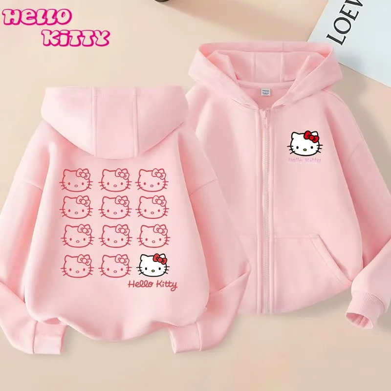الخريف سانريو Kawaii الأطفال زمم هوديي الوردي عارضة البلوز معطف الفتيات 3-12 سنة مريحة الاطفال الملابس أعلى #1