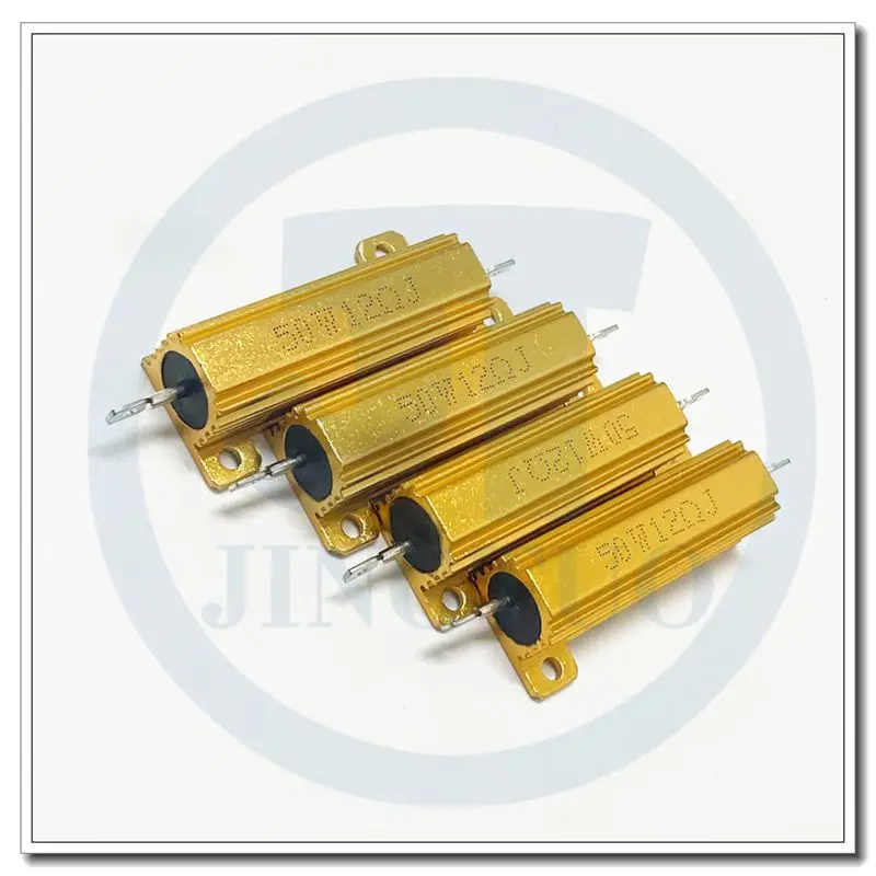 RX24 50W Gold Aluminum Shell Resistor 0.1 0.2 0.5 1.5 2.5 4 6 8 10 12 20 50 100R 150R 200R 300R 500R 1K 2K 10K 15K Ohm 50Watts