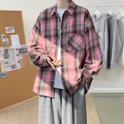 Harajuku Langarm Plaid Shirts Männer große Größe M-5XL Herbst schick lose Vintage High Street All-Match Gentleman Camisa
