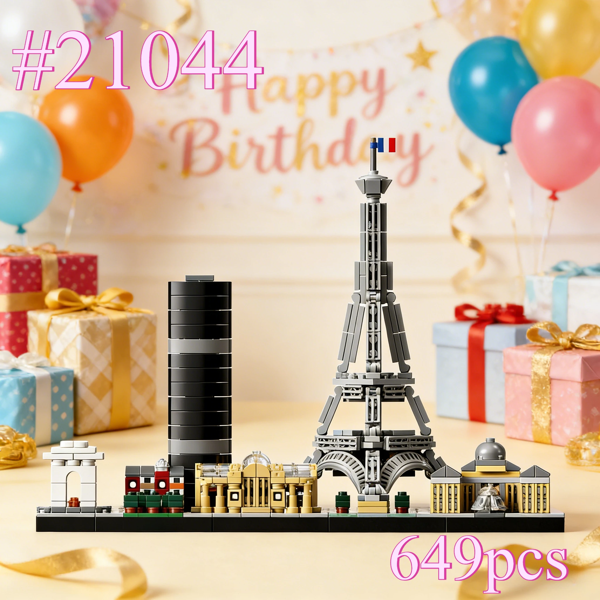 Espectacular Paris Skyline 21044 Conjuntos de blocos de construção adequados para presentes de Natal compatíveis com partículas Legoed, 649 unidades.