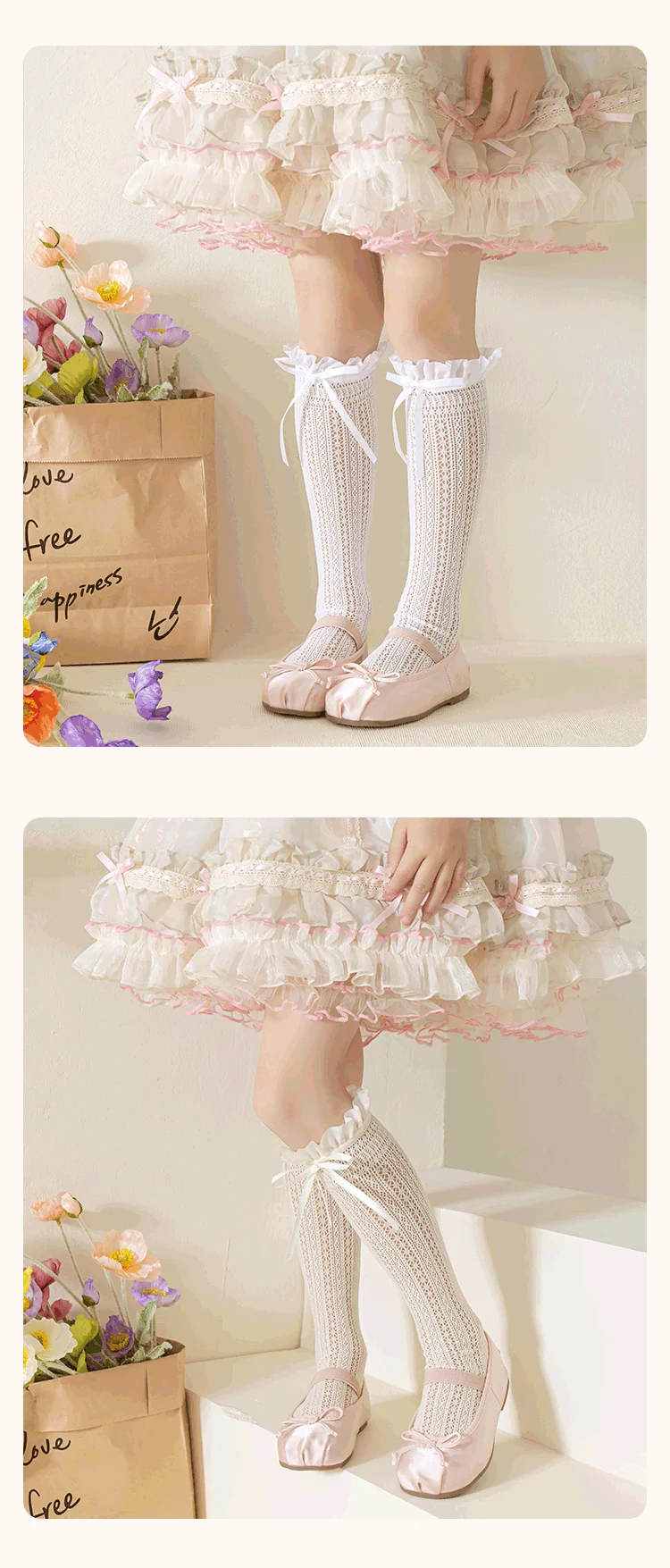 Mädchen Kinder Geometrische Retro Schleifenknoten Lange Kawaii Socken Prinzessin Süße Baby Overknee-Socken Niedliche Hohle Netz-Lolita-Strümpfe – Detail 6