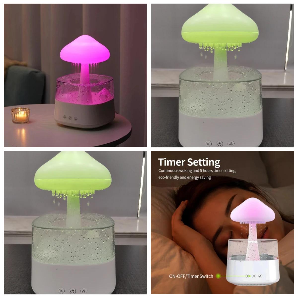 Patent Rain Cloud Mushroom Humidifier, Water Drop Sound White Noise Soothing Sleep Humidifier, Customizable for Home Use