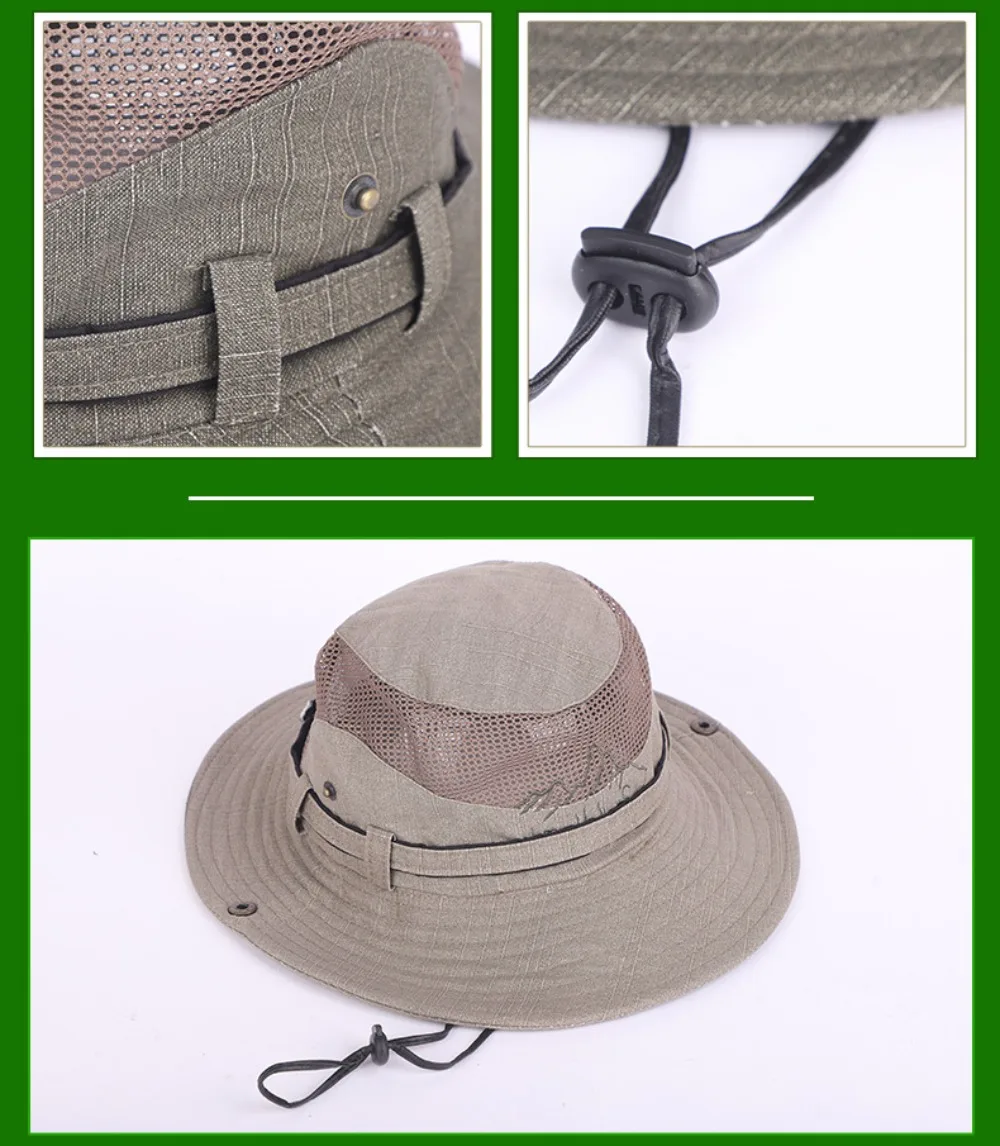 Fashion Mesh Bucket Hat Cotton Sun Protector Fishing Hat Breathable Wide Brim Panama Cap Women Men
