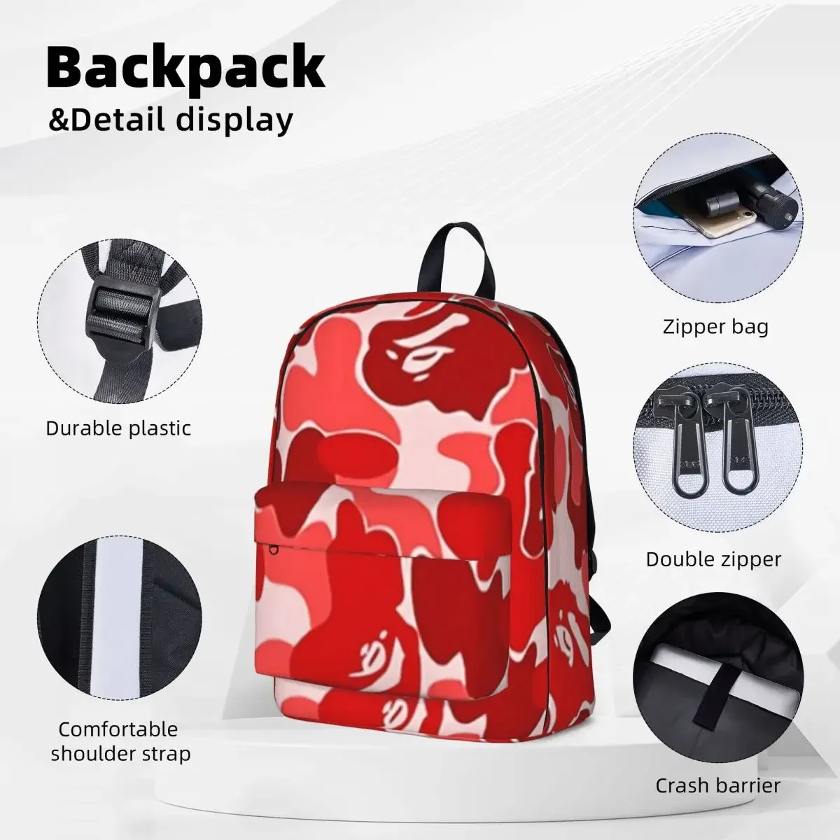 Red Hypebeast Luxury Stylish Camouflage Woman Backpacks Boys Bookbag Fashion Children School Bags Laptop Rucksack Shoulder Bag