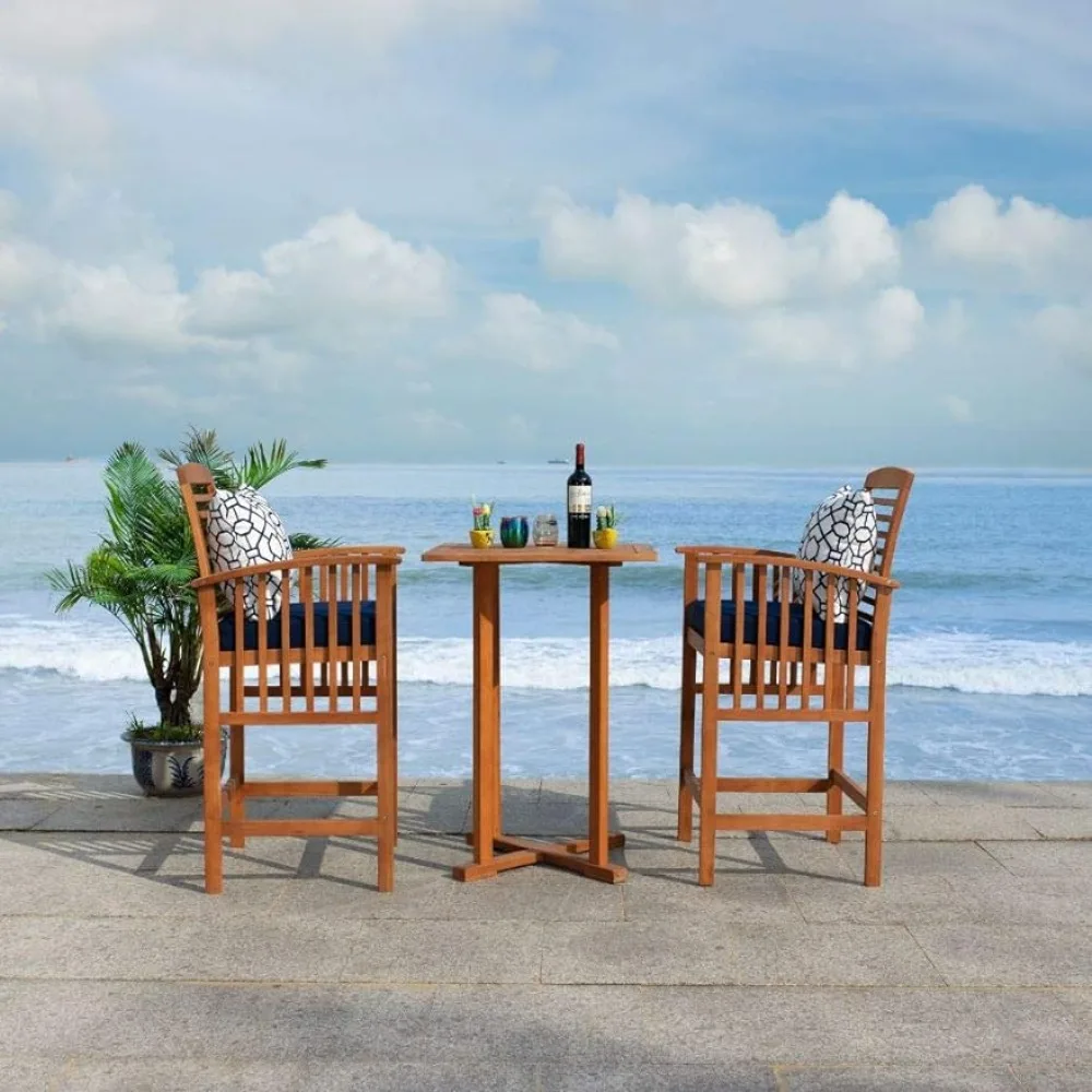 

Outdoor Collection Natural/ Navy Cushions/ Geometric Pattern Pillows 3-Piece Bar Table Bistro Set Freight Free Terrace Game