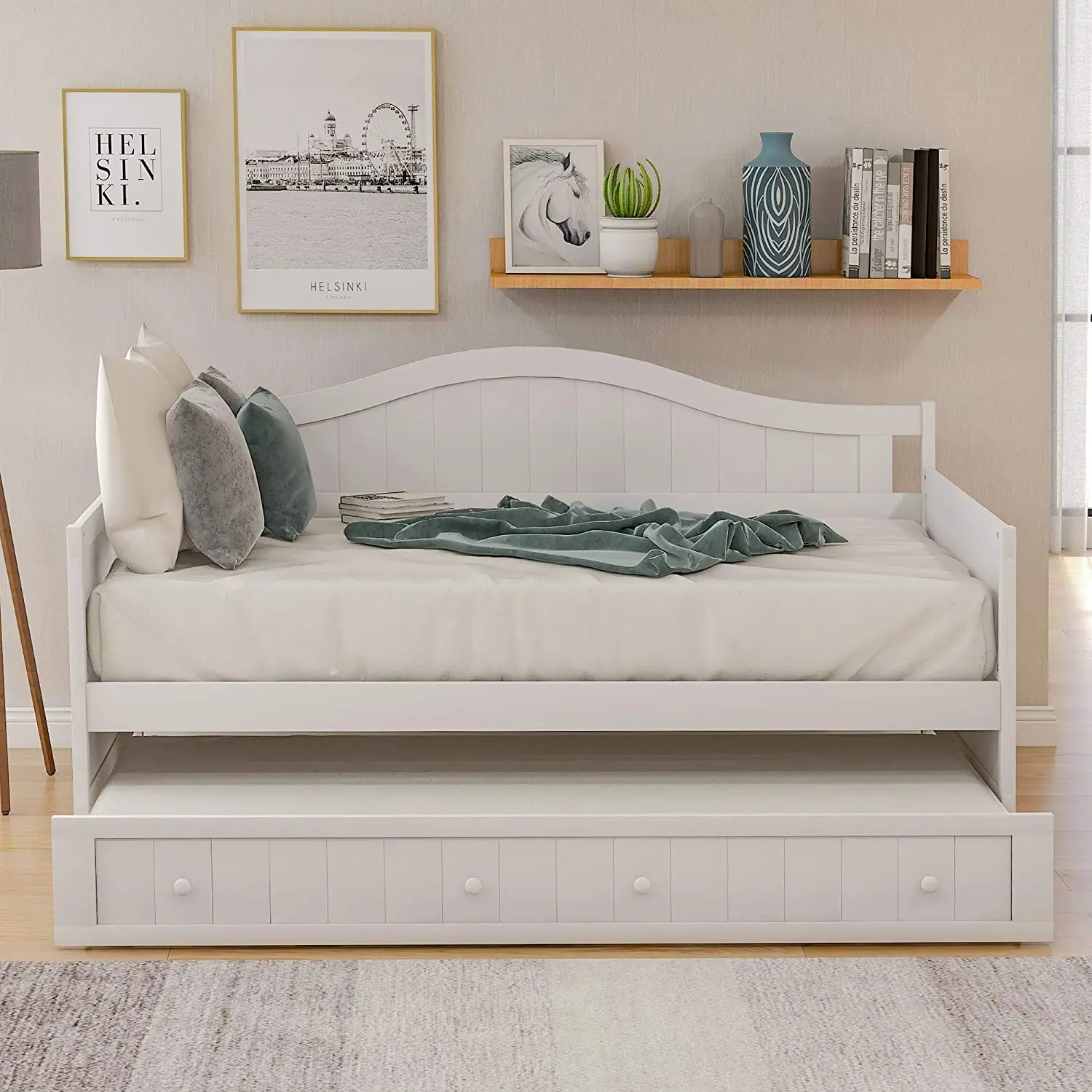 

Modern Twin Size Day Bed Solid Wood Daybed with Trundlepromote sales