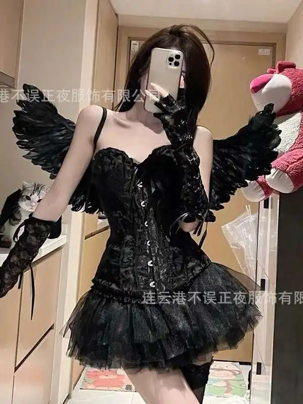 ウサギの女の子のためのセクシーなコスプレコスチューム,8ピース,小さな悪魔の天使のドレス,エレガント,ハロウィーン,夜のパーティー