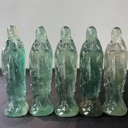 12CM Fluorite Crystal Virgin Mary Mother of God Carved From Natural Stones Madonna Statue Goddess