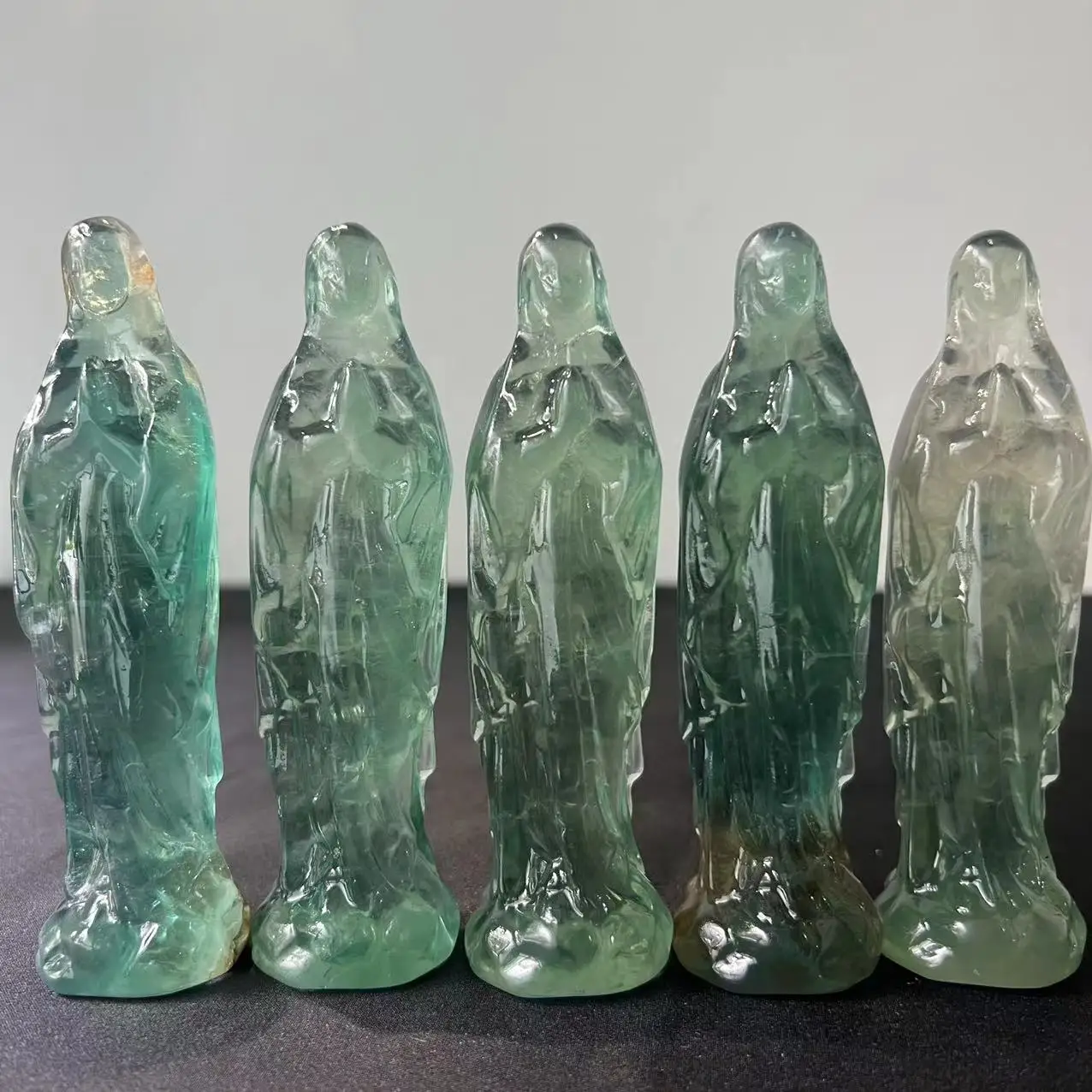 12CM Fluorite Crystal Virgin Mary Mother of God Carved From Natural Stones Madonna Statue Goddess