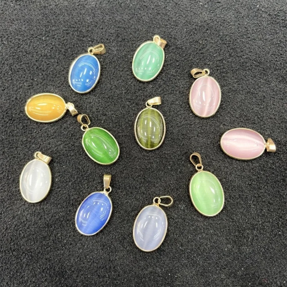 Wholesale 10pcs/lot Fashion Cat Eye Stone 18x25mm Oval Gold Connector Pendant for Jewelry Making Supplies DIY Necklace Earrings