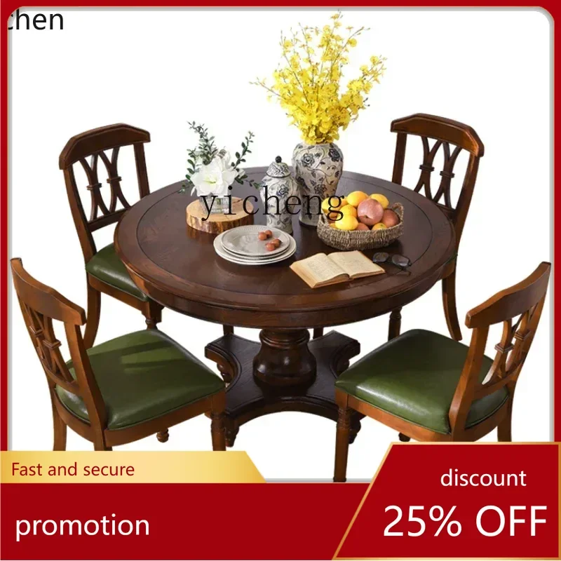 

ZMLsolid wood round dining table, small apartment dining table and chair combination simple round dining table