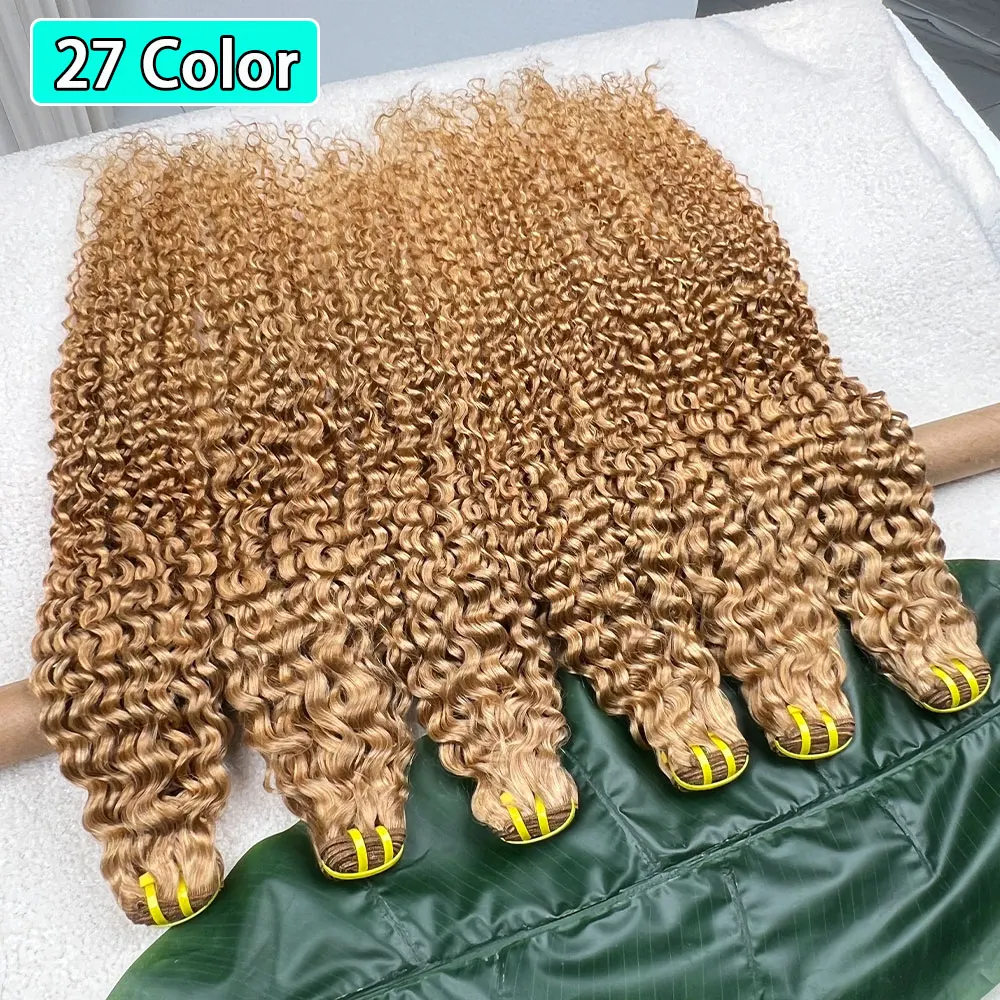 Color #27 Honey Blonde Deep Curly Wave Virgin Vietnamese 100% Human Hair Weave Extensions Curly Wave Hair Bundles Extension