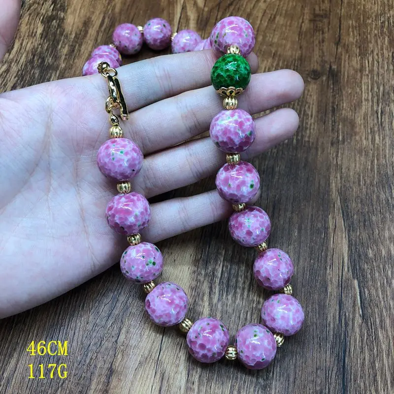 medieval-jewelry-glazed-pink-bead-bracelet-necklace-simple-versatile-fashionable-ear-stud