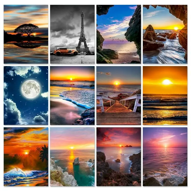 

CHENISTORY Diy Painting By Numbers Kits For Adults Sunset Landsape Acrylic Paint 40x50cm Drawing By Numbers For Home Decors Gift