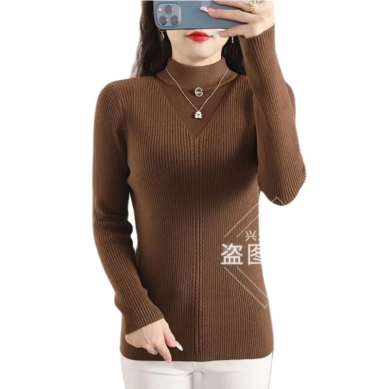 

Semi-turtle Neck Womens Autumn And Winter New Lace Slim And Slim Long-sleeved Fashion Knitted Bottoming Shirt With Foreign Style