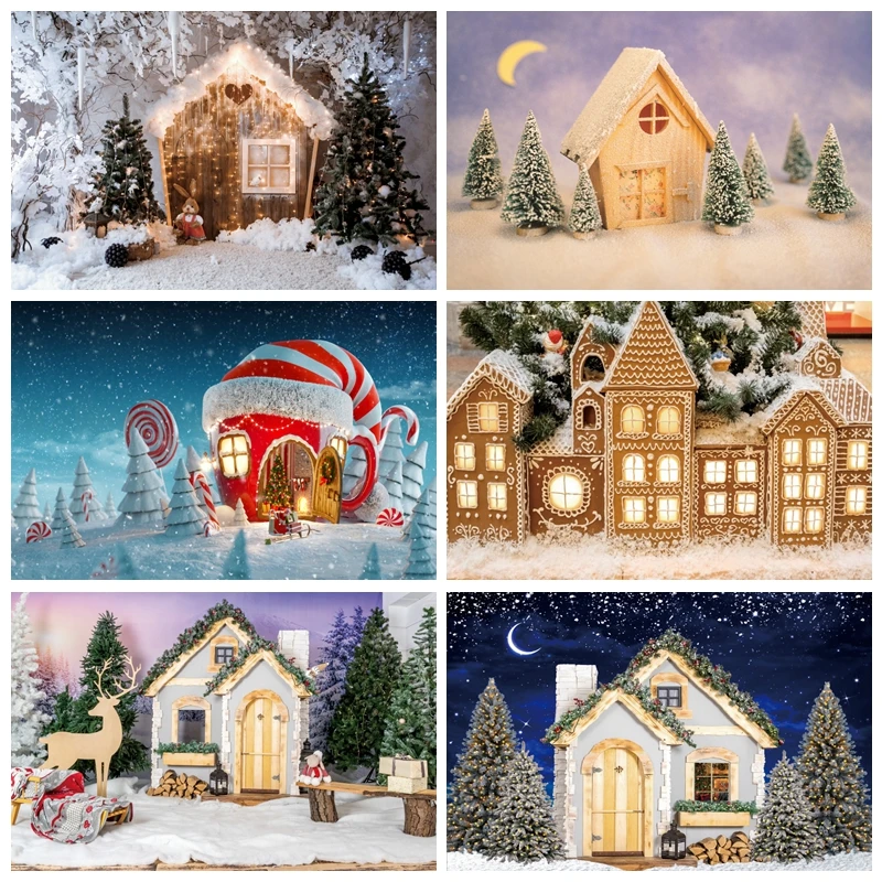 

Christmas Backdrop for Photography Xmas Wooden House Toys Trees Window Wood Floor Child Portrait Background Props