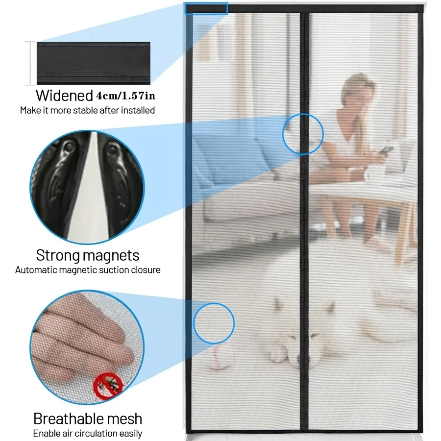 

Magnetic mesh door, easy to install without drilling, ventilated and breathable, mosquito and fly proof door curtain