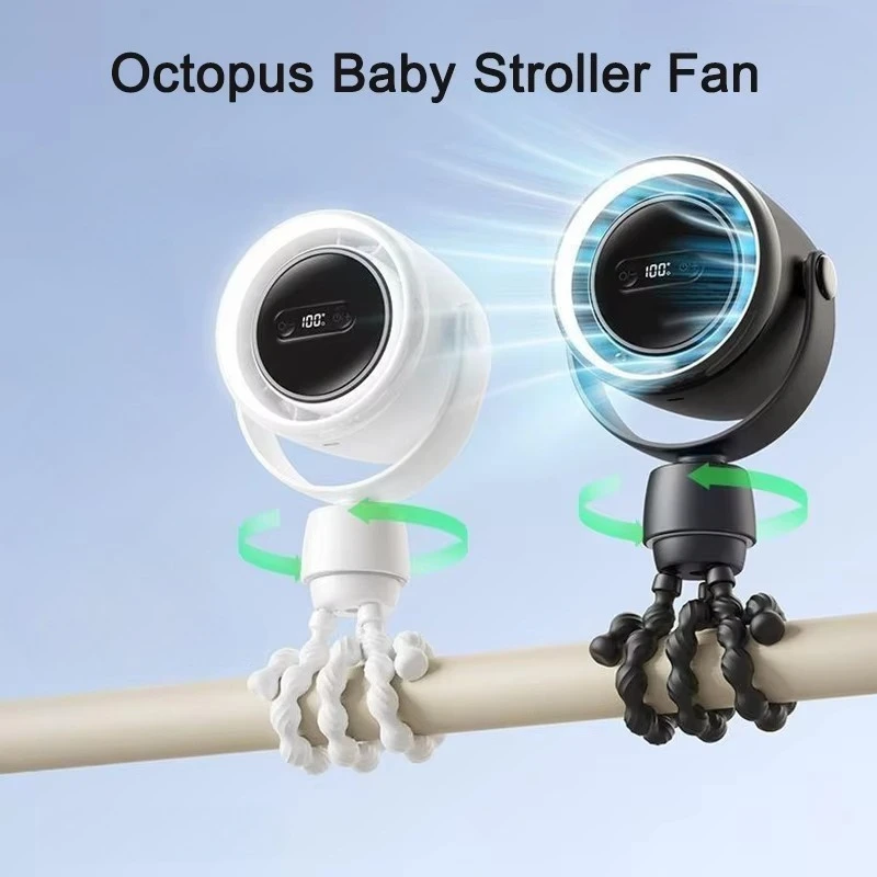 Portable Stroller Mini Fan Multi Functional Student Stroller Baby Travel Essentials 100 Speed Wind Handheld Octopus Fan