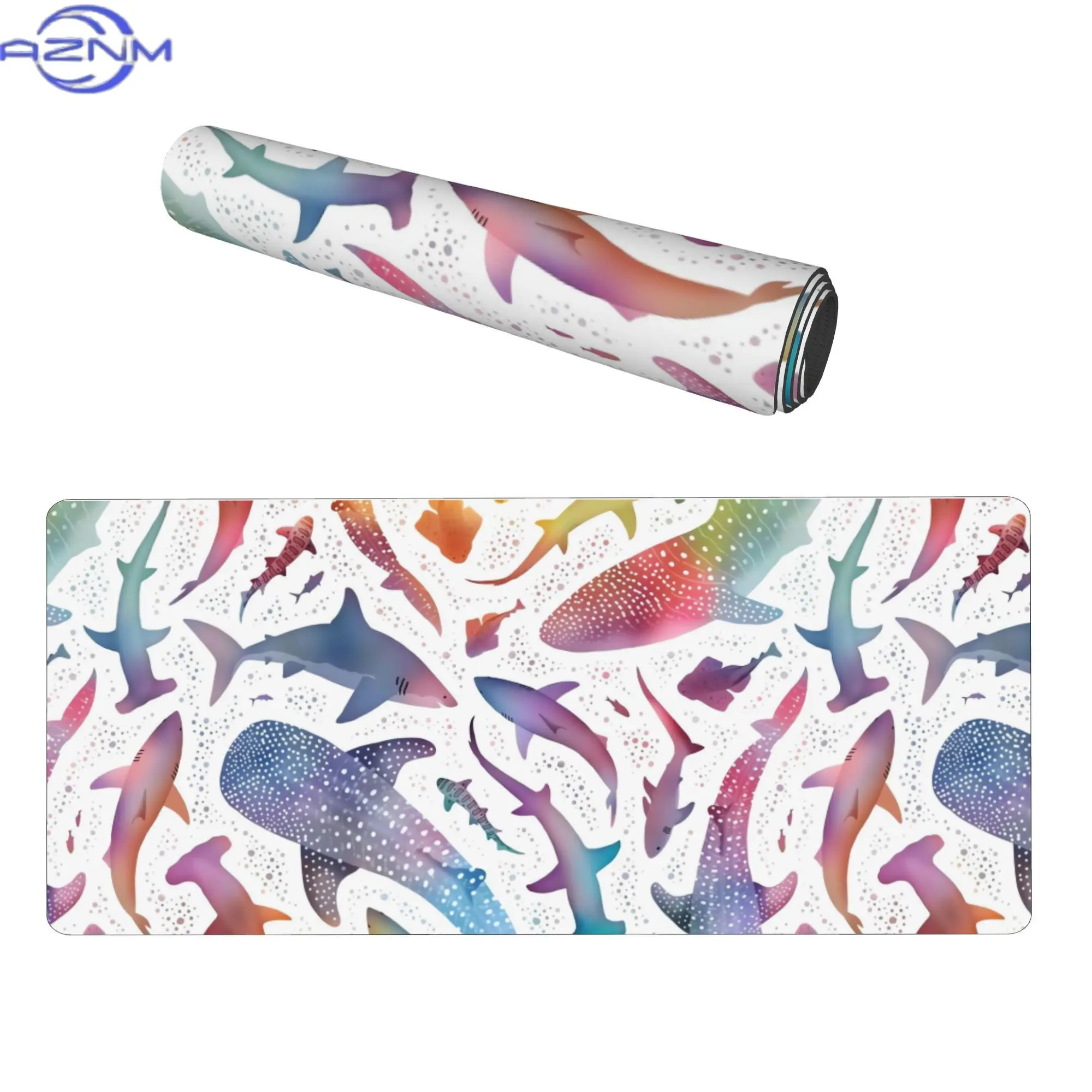Rainbow Shark Ocean on White Abstract Art Desk Mat for Creative Professionals - Turn Your Workspace Into a  Gallery