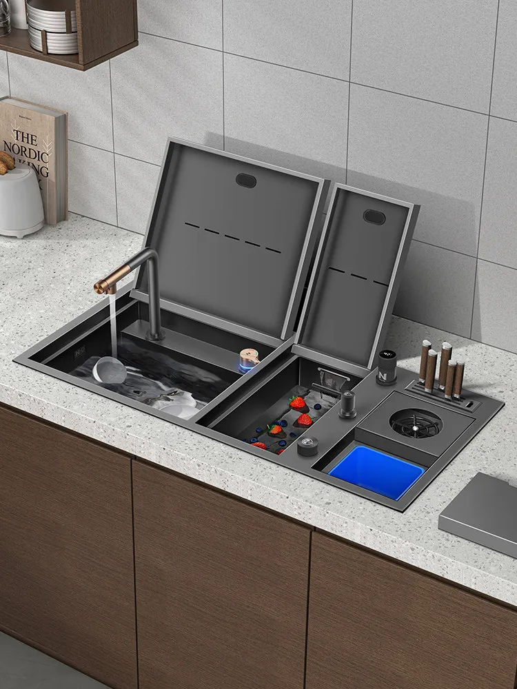 

Voriva Handmade Double Bowl Kitchen Sink With Faucet Above Counter Installation Two-Hole