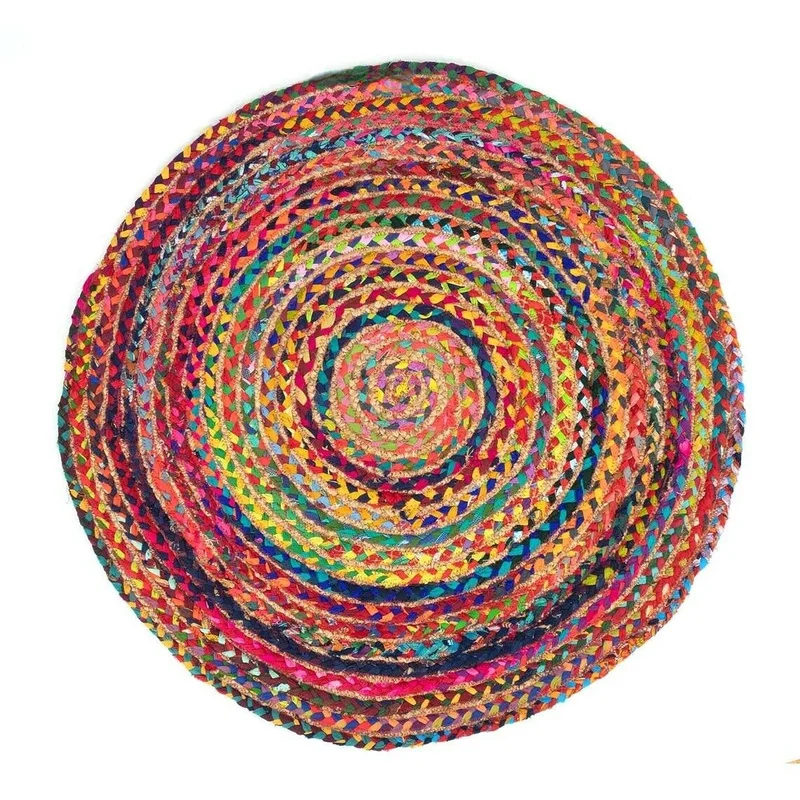 Rug 100% Jute Cotton Handmade Reversible Multicolour Area Carpet Modern Home Living Room Rag Round Rug