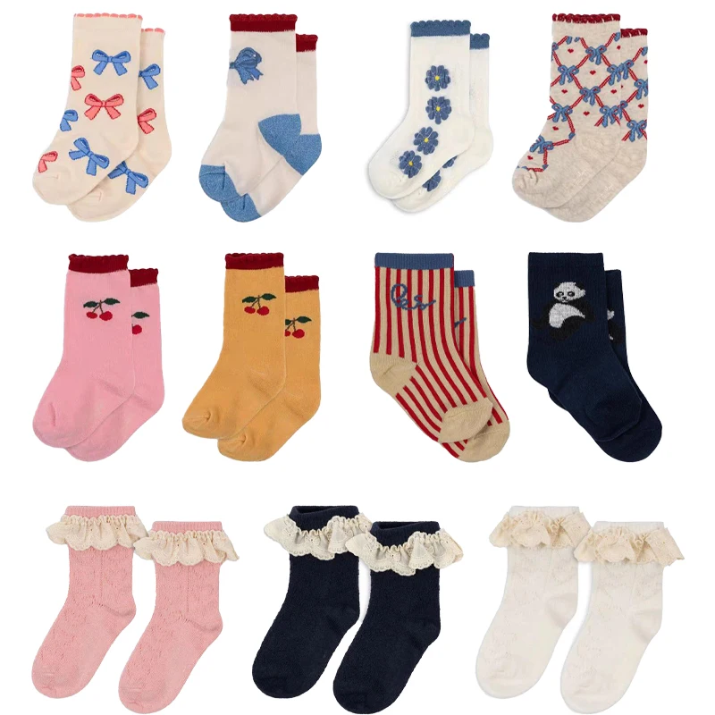 

2025 New Spring Summer Children's Socks Boys Girls Cute Embroidered Socks Baby Full Printed Strawberry Socks