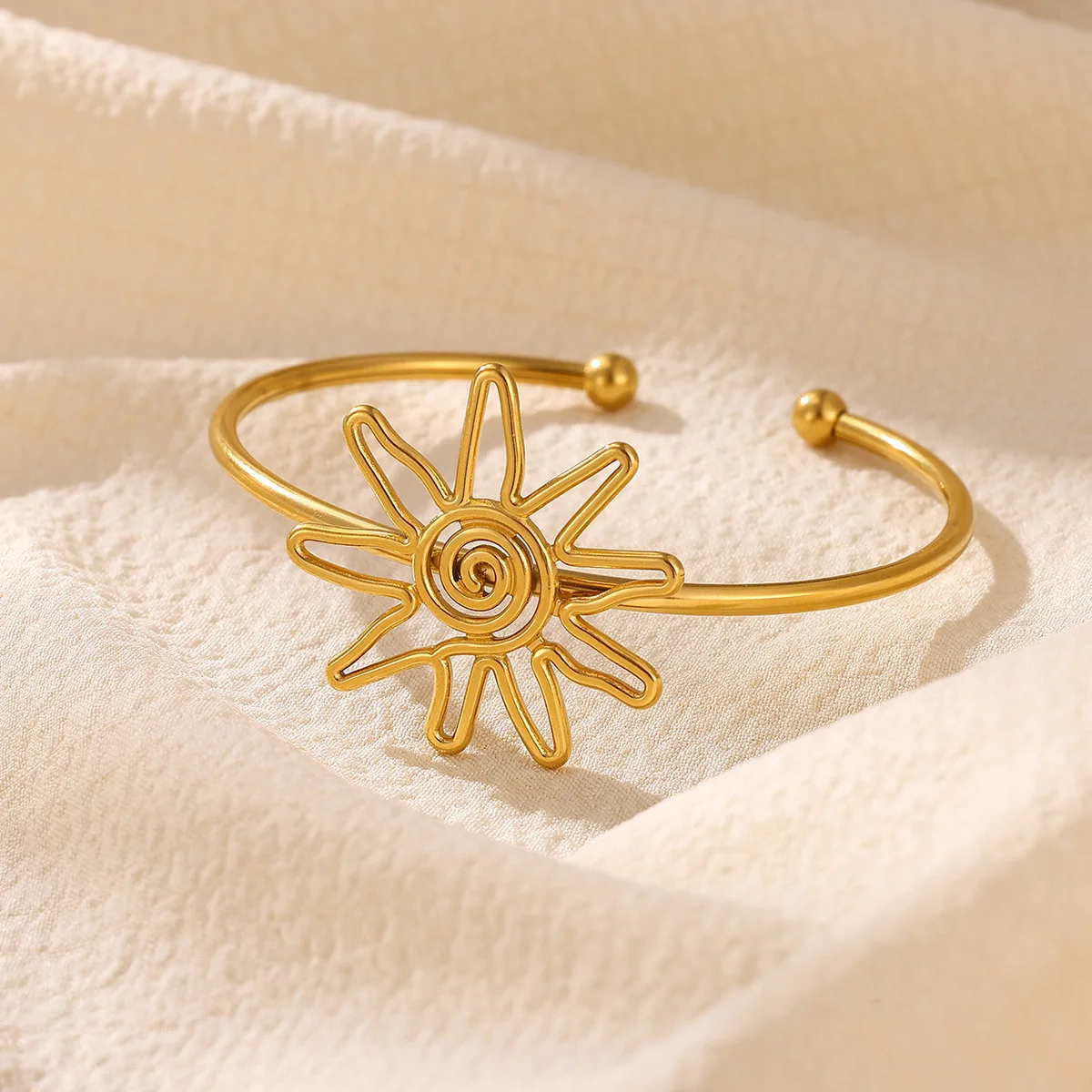 Klassische Spiral-Sonnen-Armbänder für Damen, minimalistische, hohle, geometrische Armreifen aus Edelstahl, offene Armreifen, Alltagsschmuck