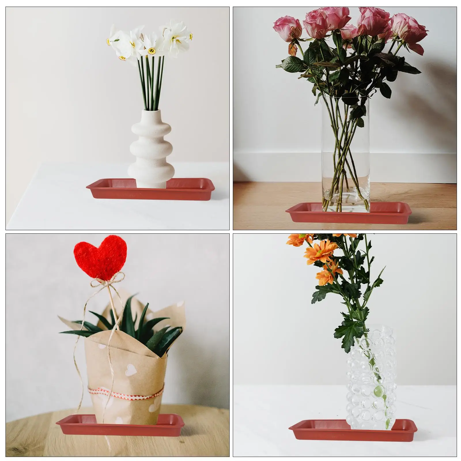 10 Pcs Tray Rectangular Flower Pot Base Plant Oblong Flowerpot Red Trays for Plants