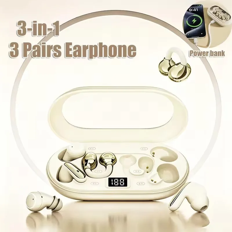 New 3-in-1 Mini Invisible Sleep Wireless Headphone Long Battery Life Bluetooth Earphone Noise Reduction Sport Game Work Earbud