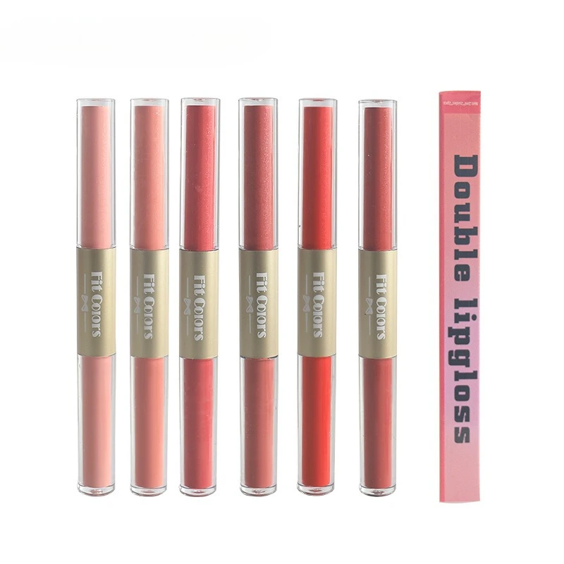 Brillo de labios de doble punta 2 en 1, acabado mate y brillante, a prueba de transferencia, lápiz labial líquido resistente al agua altamente pigmentado de larga duración