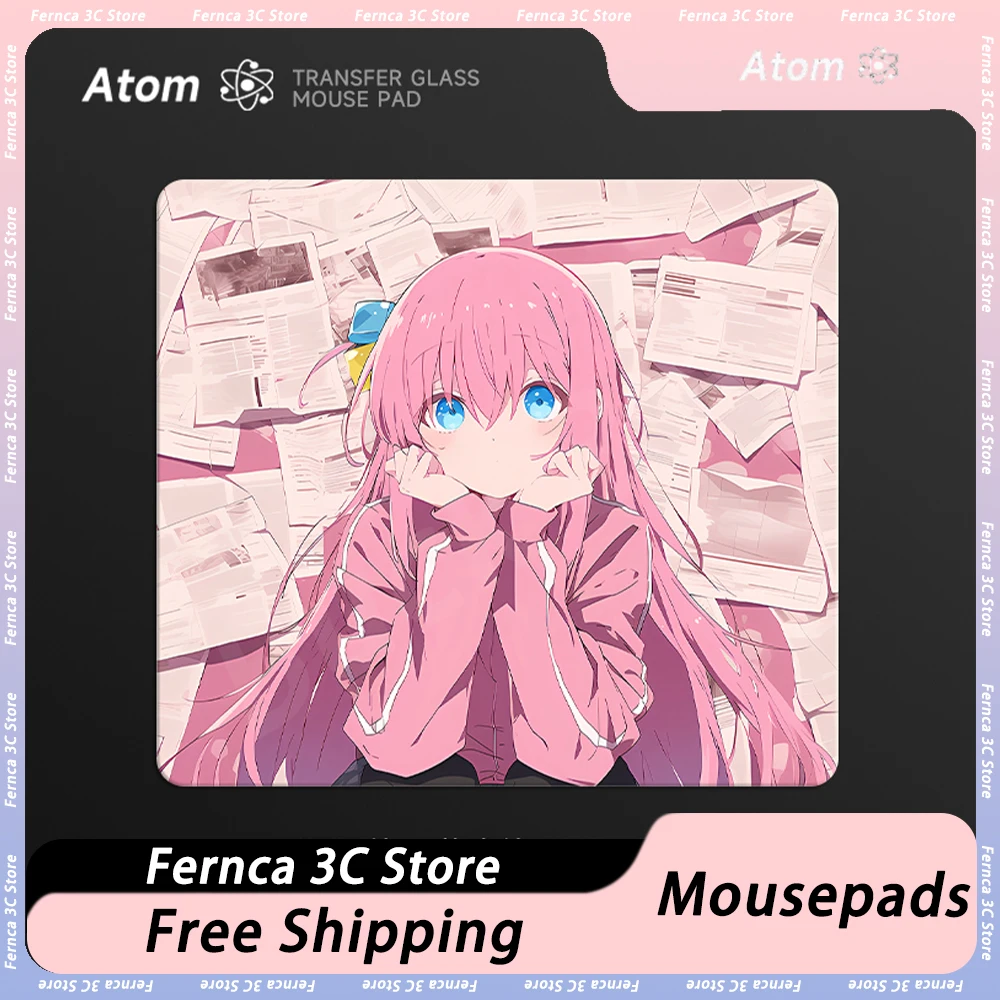 ATOM Tempered Glass Mousepads FPS Anime Gaming Mouse Pads Personalised Girl Desk Pad Cartoon Custom Pc Gamer Accessories Gift