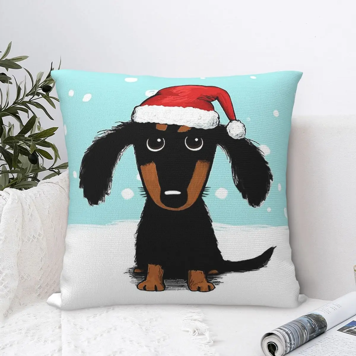 Cute Dachshund Christmas Pillowcase Cushion Cover Decor Sausage Doxie Dog Lover Throw Pillow Case Cover Home Drop Shipping