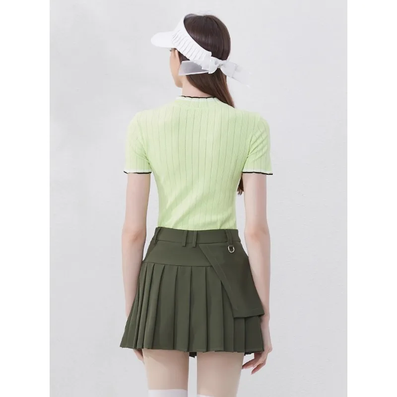 Summer Golf Women's Short sleeved T-shirt New Knitted Top Golf Women's Korean Quick Drying Breathable Short Skirt Set