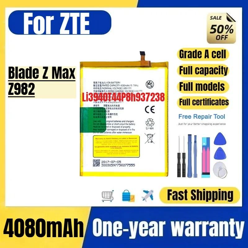 Li3940T44P8h937238 for ZTE Blade Z Max/Z982 Phone Battery High Quality High Capacity Replacement Bateria Grade A Cell with Tools