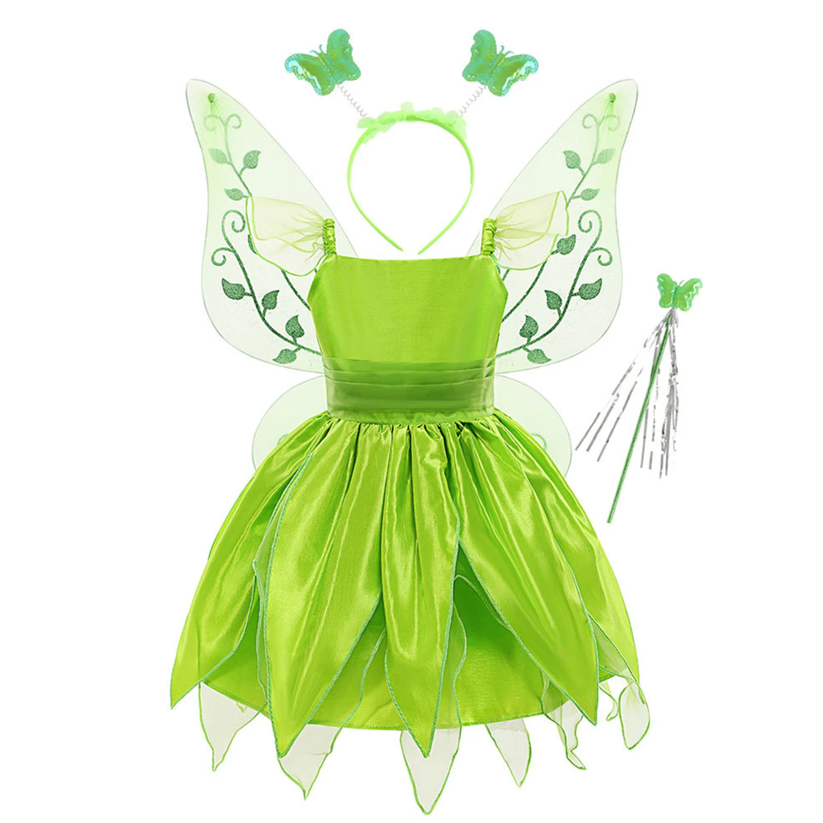 

Kids Girls Green Elf Costume Ballet Tutu Dress Gowns with Hair Hoop Wand Wings Set Halloween Fantasy Forest Elf Cosplay Outfits