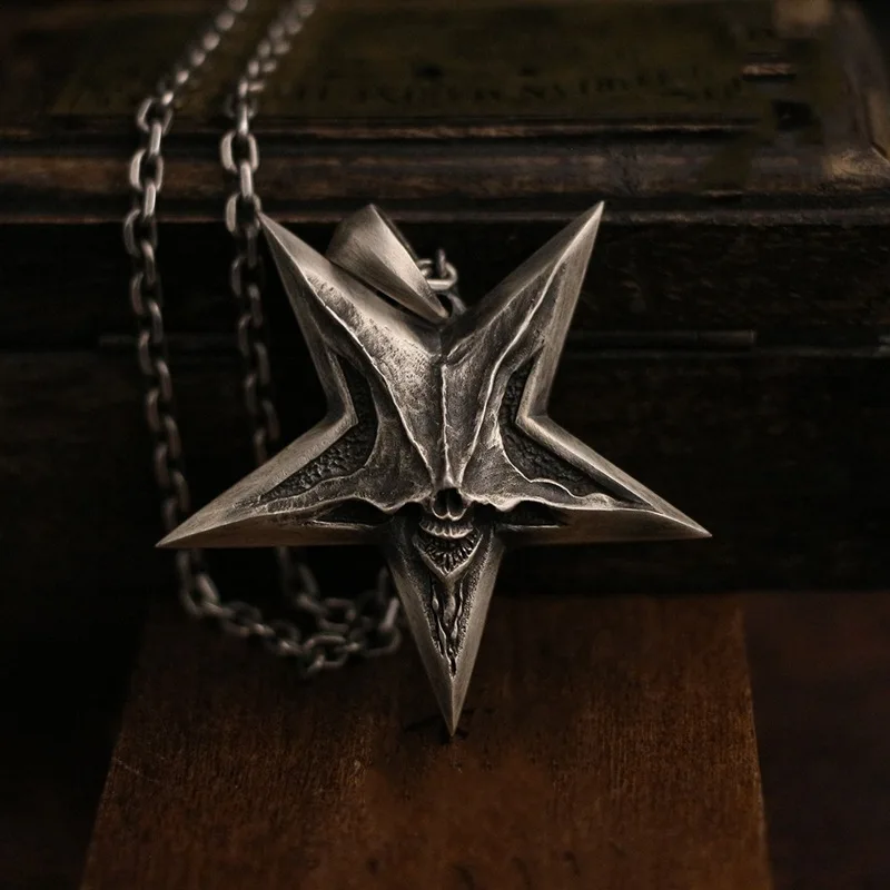 Retro original Pentagram Handmade Devil of Hell Smile Thai Silver personality men's solid pendant item