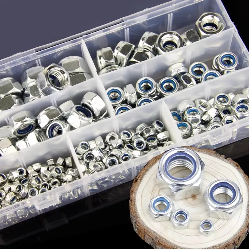 Stainless Steel Metric Locknut Hexagon Flange Nut Acorn Nuts Nylon Insert Hex Nuts Set Kit M2-M16 for Screw Bolt 1 Box Mix