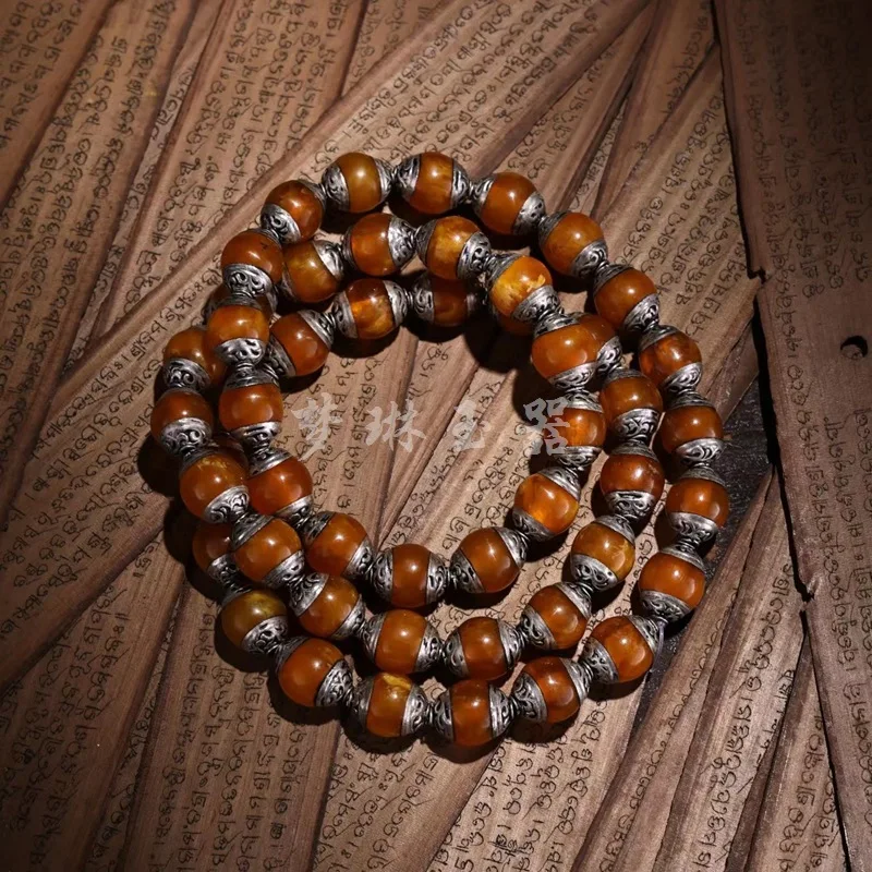 Tibetan Bag Silver Amber Leather Necklace Hanging Chain Metal Old Object Pendant